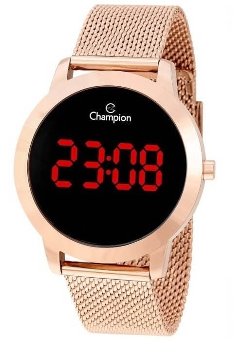 Relógio Champion Feminino Rosê Digital Led Vermelho CH40106Z Kit Colar e Brincos Rosa 6