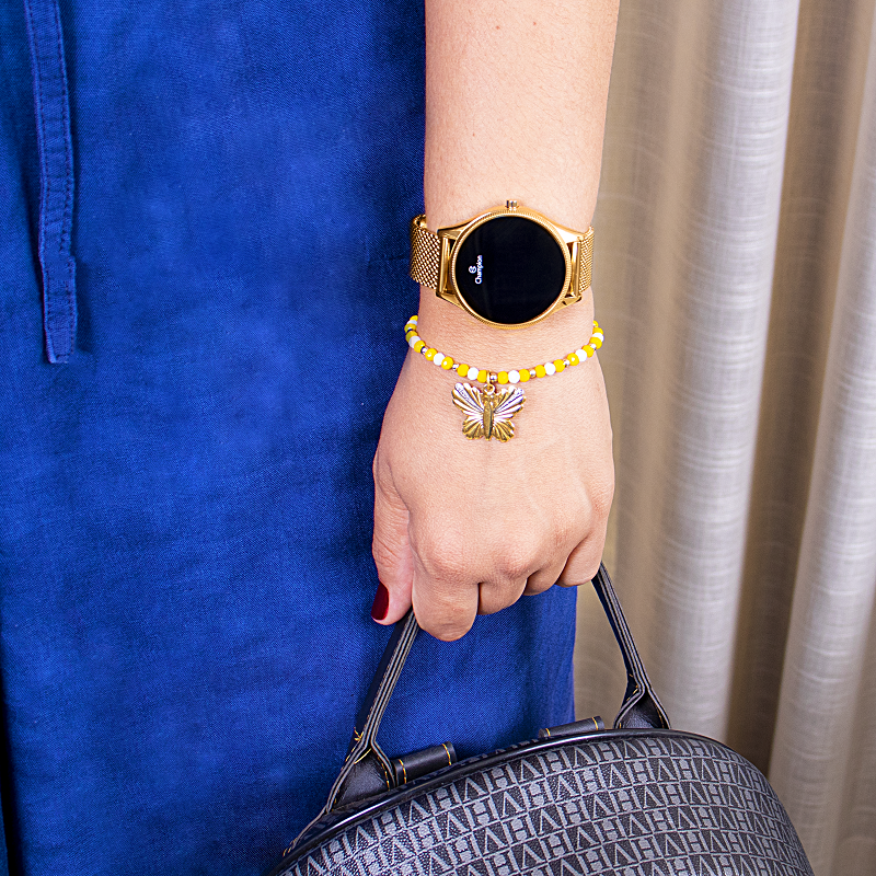 Relógio Champion Feminino Dourado Digital Led Vermelho CH40133V Colar e Brincos Dourado 3