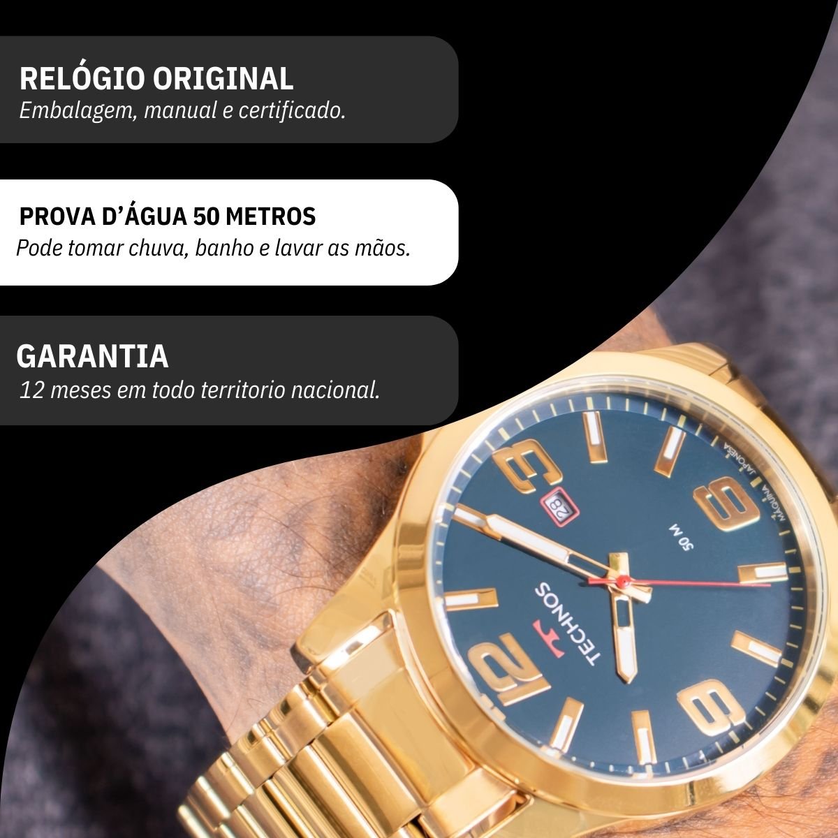 Relógio de Pulso Masculino Technos Analógico Dourado 2115MPIS/4A Dourado 3