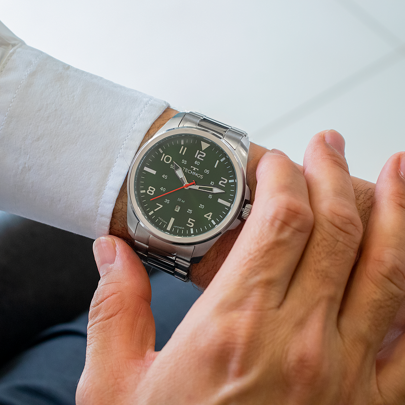 Relógio de Pulso Masculino Technos Analógico Prata Com Calendário 2115MYS/1V Prata 6