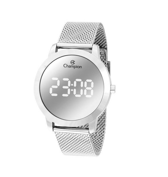 Relógio Feminino Champion Digital Espelhado Pulseira Mesh CH40106S Colar e brincos Prata 9