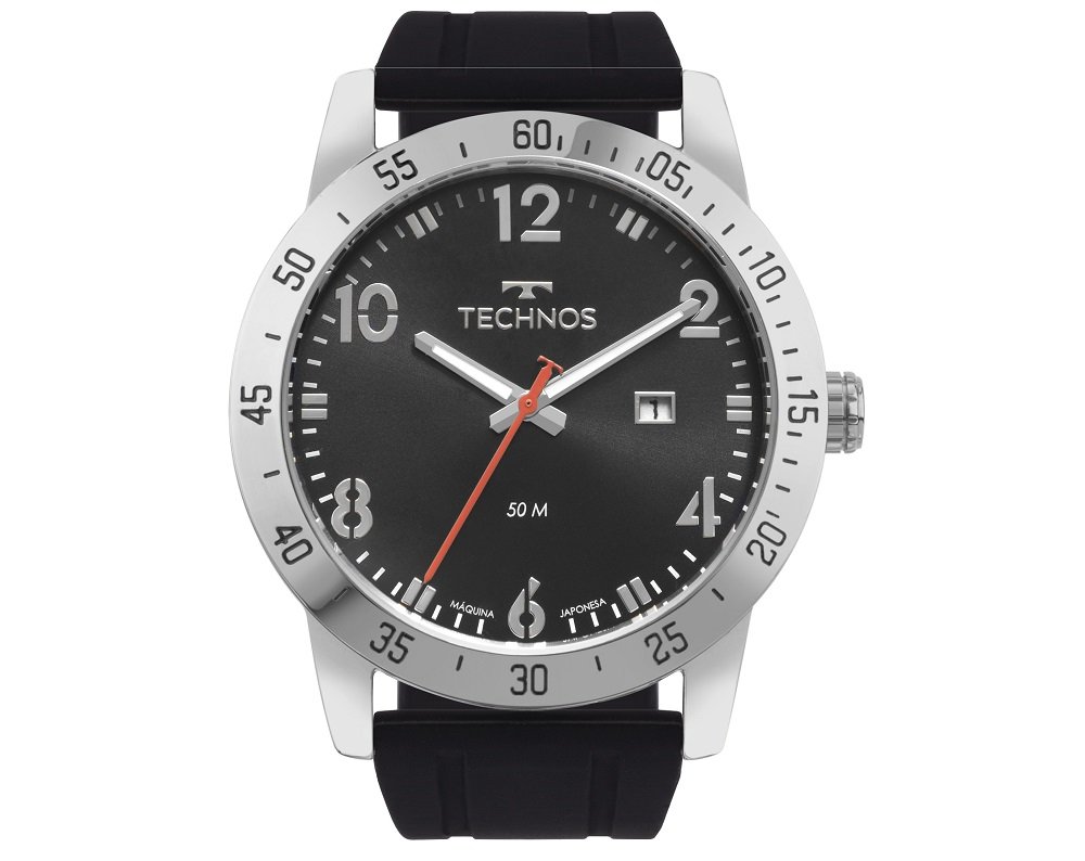 Relógio de Pulso Masculino Technos Analógico Silicone Militar 2115NAS/2P Calendário Preto 1