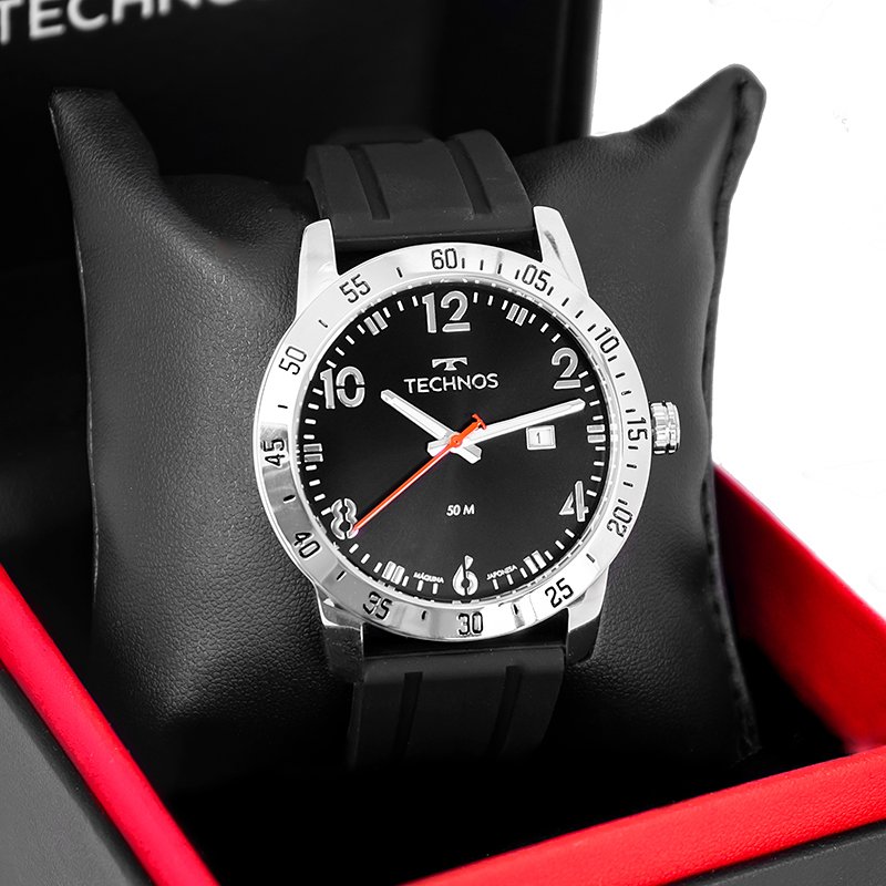 Relógio de Pulso Masculino Technos Analógico Silicone Militar 2115NAS/2P Calendário Preto 6