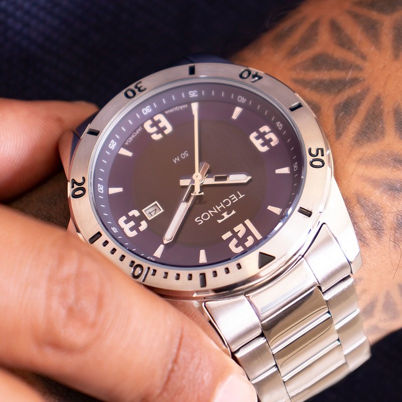 Relógio Masculino Technos Analógico Prata Militar À Prova d'Água 2115MYN/1A Calendário Prata 2