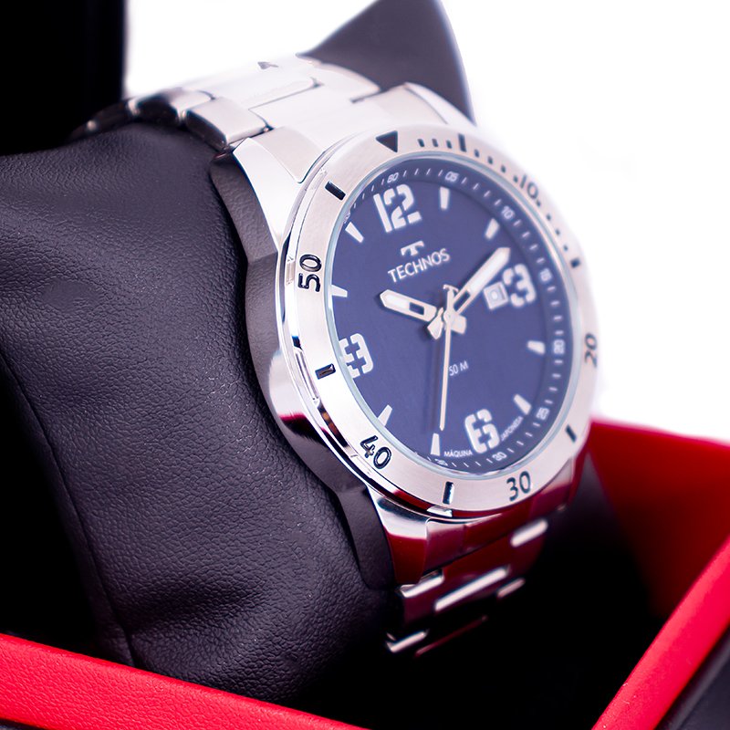 Relógio Masculino Technos Analógico Prata Militar À Prova d'Água 2115MYN/1A Calendário Prata 6