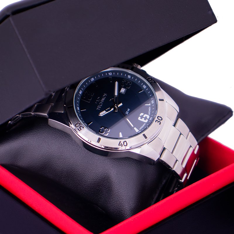 Relógio Masculino Technos Analógico Prata Militar À Prova d'Água 2115MYN/1A Calendário Prata 7