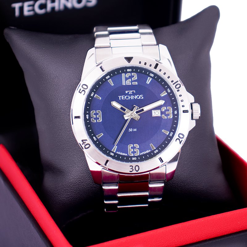Relógio Masculino Technos Analógico Prata Militar À Prova d'Água 2115MYN/1A Calendário Prata 8