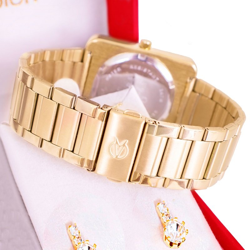 Kit Relógio Champion Feminino Digital Dourado Espelhado Colar Brincos CH40086B Dourado 6