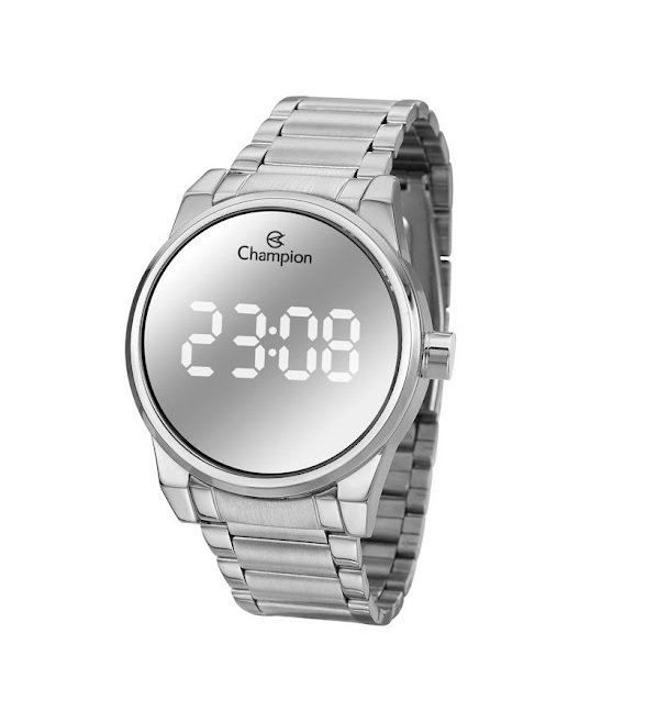 Relógio de Pulso Feminino Champion Digital Espelhado Prata CH40124S Colar e Brincos Prata 8