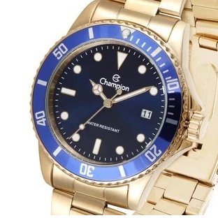 Relógio de Pulso Champion Masculino Analógico Dourado e Azul CA31266Z Dourado 3
