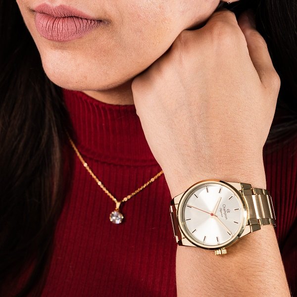 Relógio Champion Feminino Analógico Dourado CN27590X Colar e Brincos Dourado 2