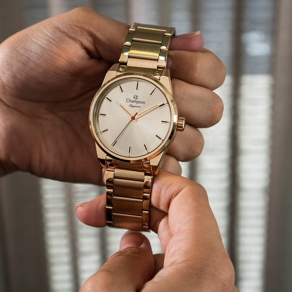 Relógio Champion Feminino Analógico Dourado CN27590X Colar e Brincos Dourado 4