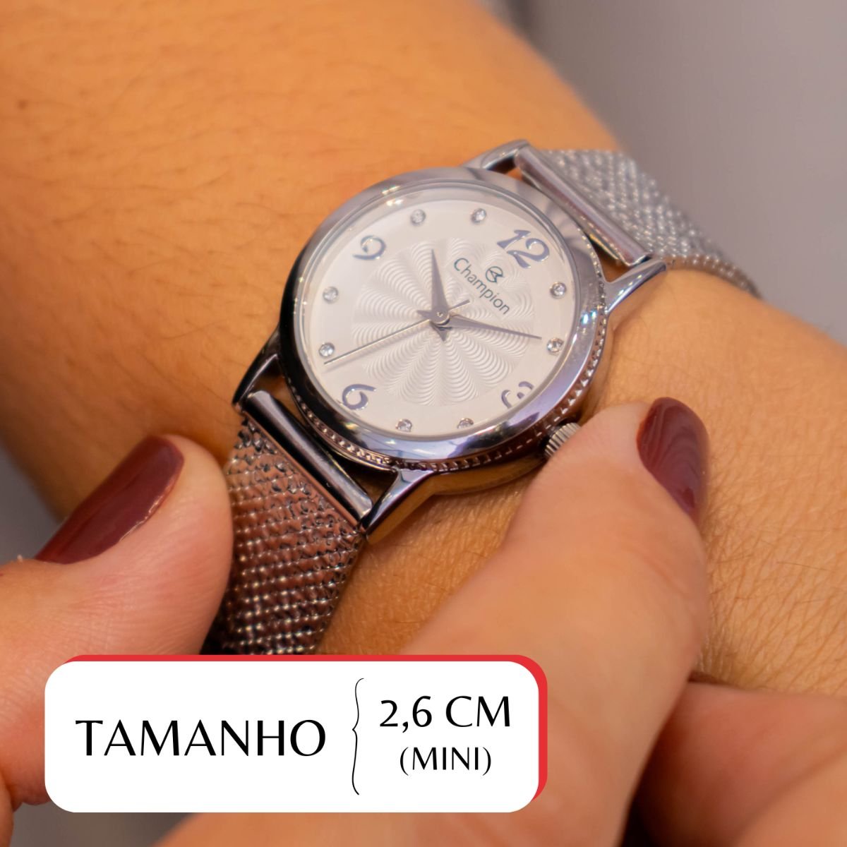 Relógio Feminino Champion Texturizado Mini Prata CF24091Q + Colar e Brincos Prata 2