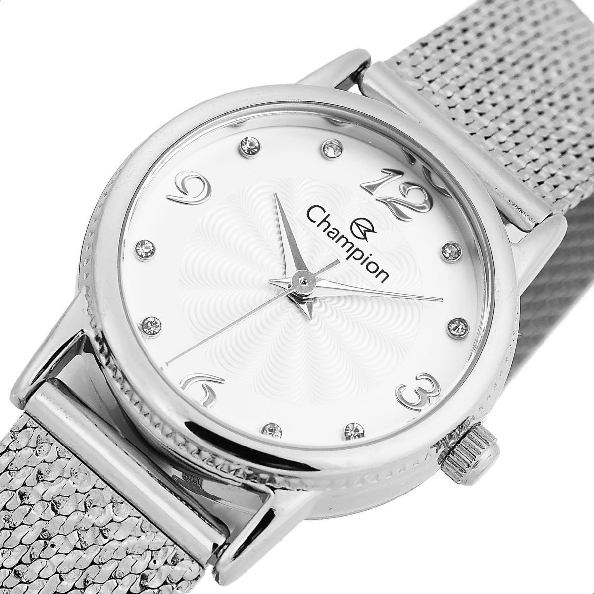 Relógio Feminino Champion Texturizado Mini Prata CF24091Q + Colar e Brincos Prata 7