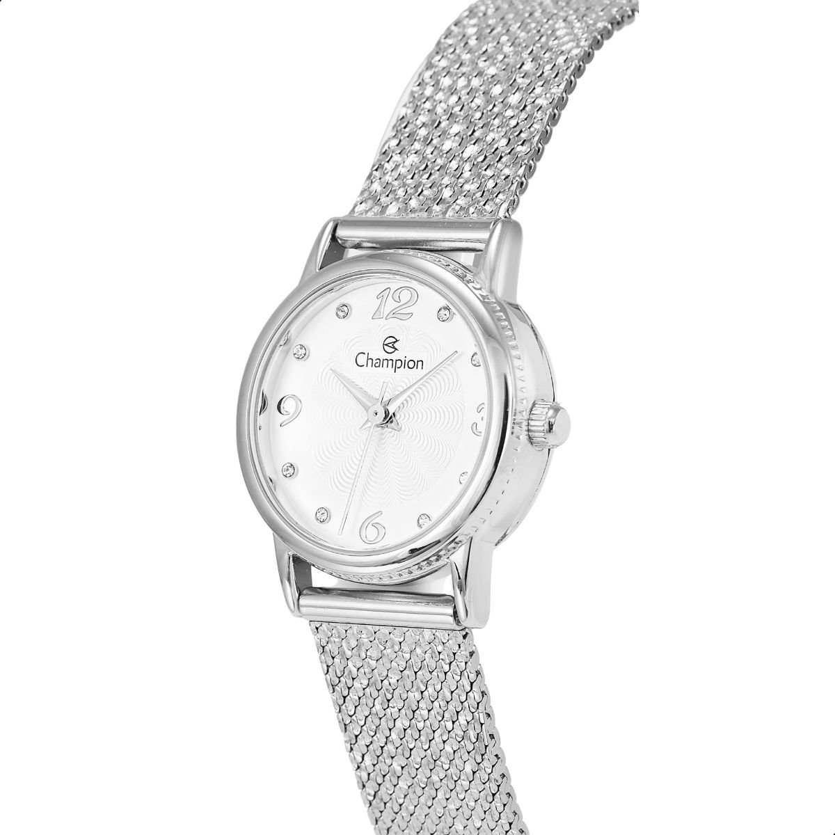 Relógio Feminino Champion Texturizado Mini Prata CF24091Q + Colar e Brincos Prata 8