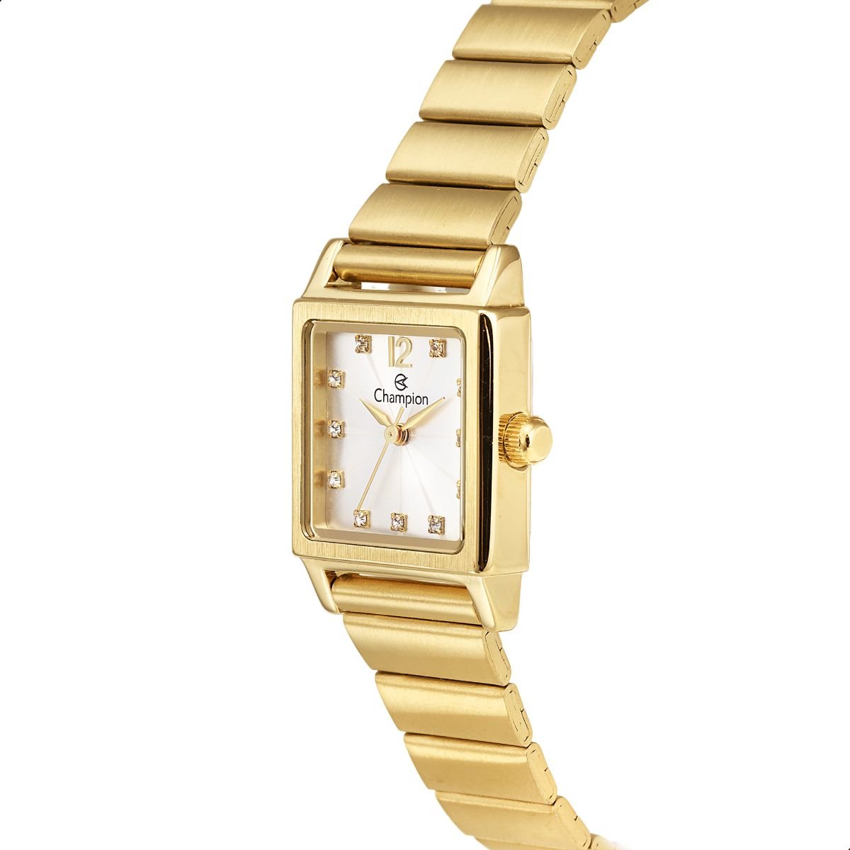 Relógio Feminino Champion Dourado Quadrado Pequeno CF24135H + Colar e Brincos Dourado 8