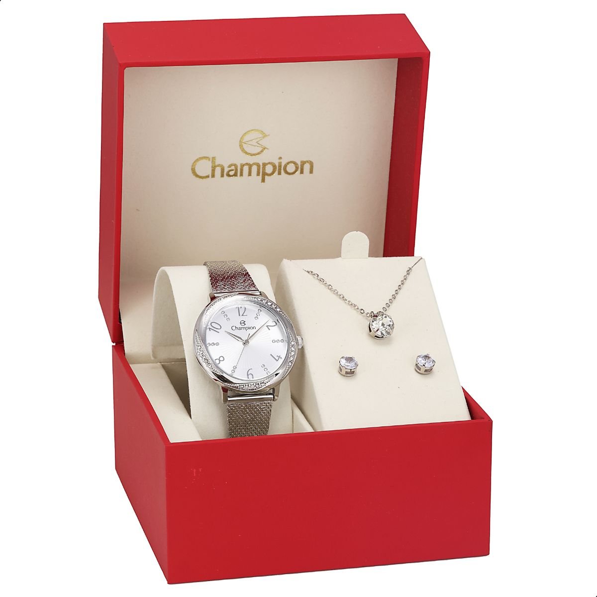 Relógio Feminino Champion Analógico Prata Pequeno CF24117Q + Colar e Brincos Prata 8