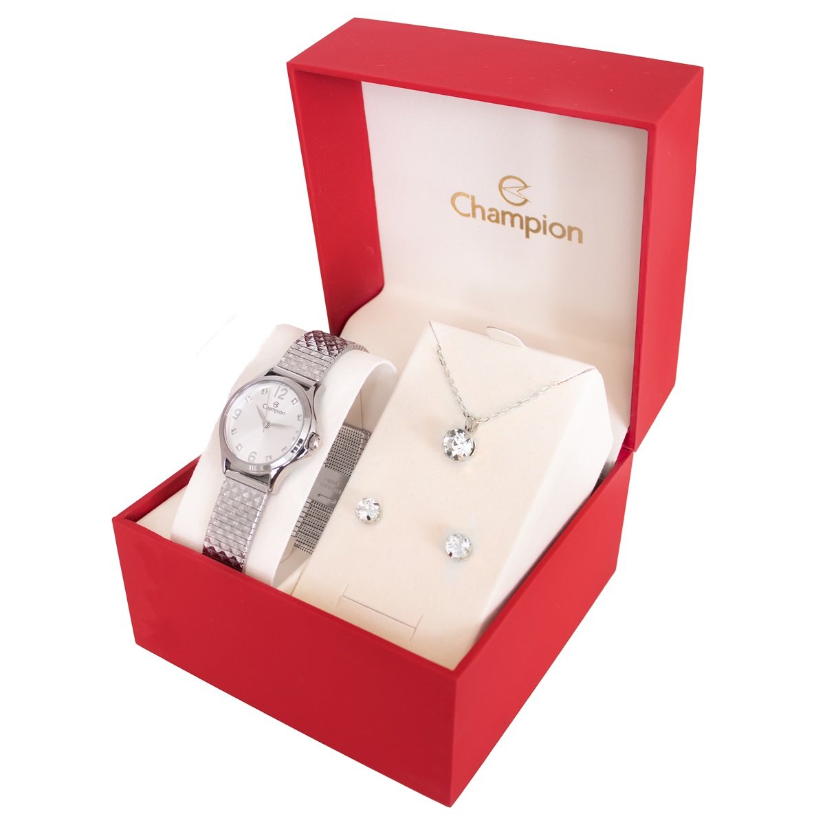 Relógio Feminino Champion Analógico Prata Pequeno CF24117Q + Colar e Brincos Prata 9