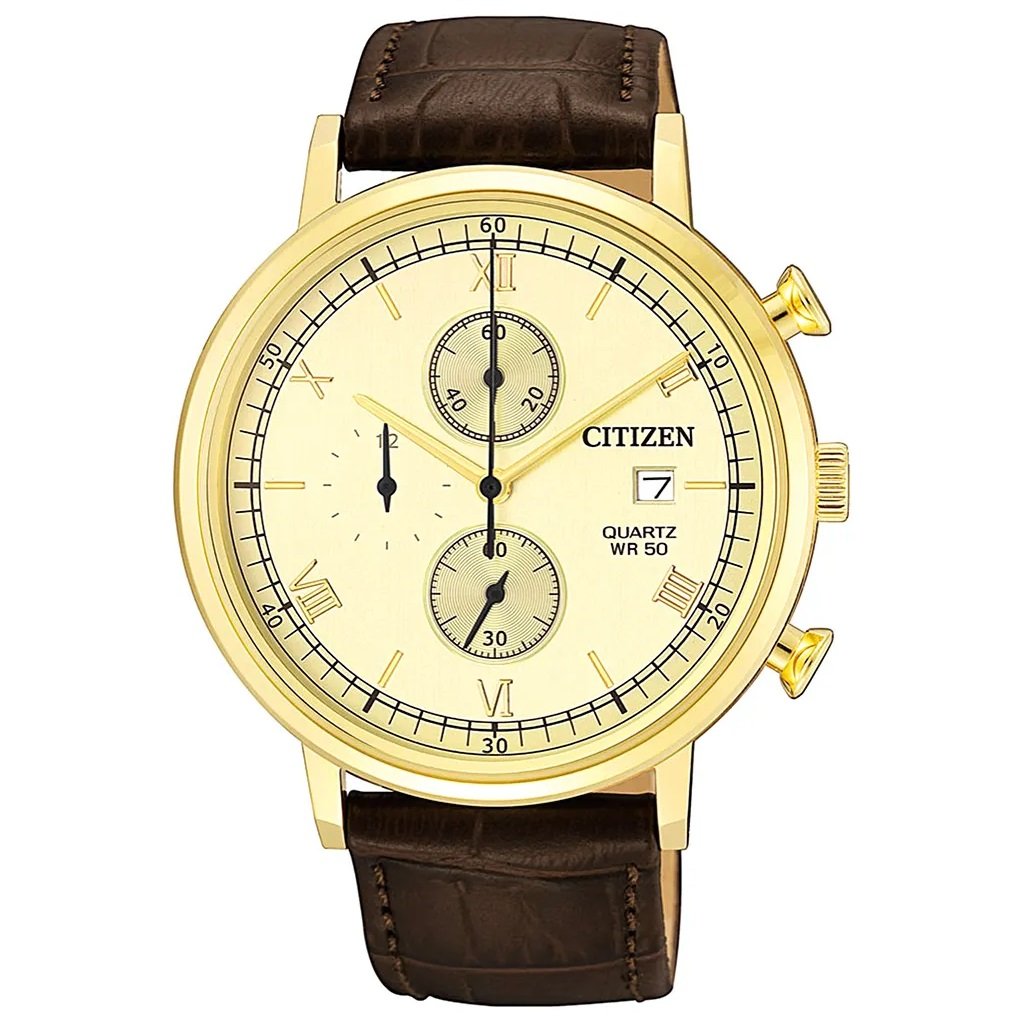 Relógio Masculino Citizen Dourado Couro Cronógrafo TZ21143X Dourado 1