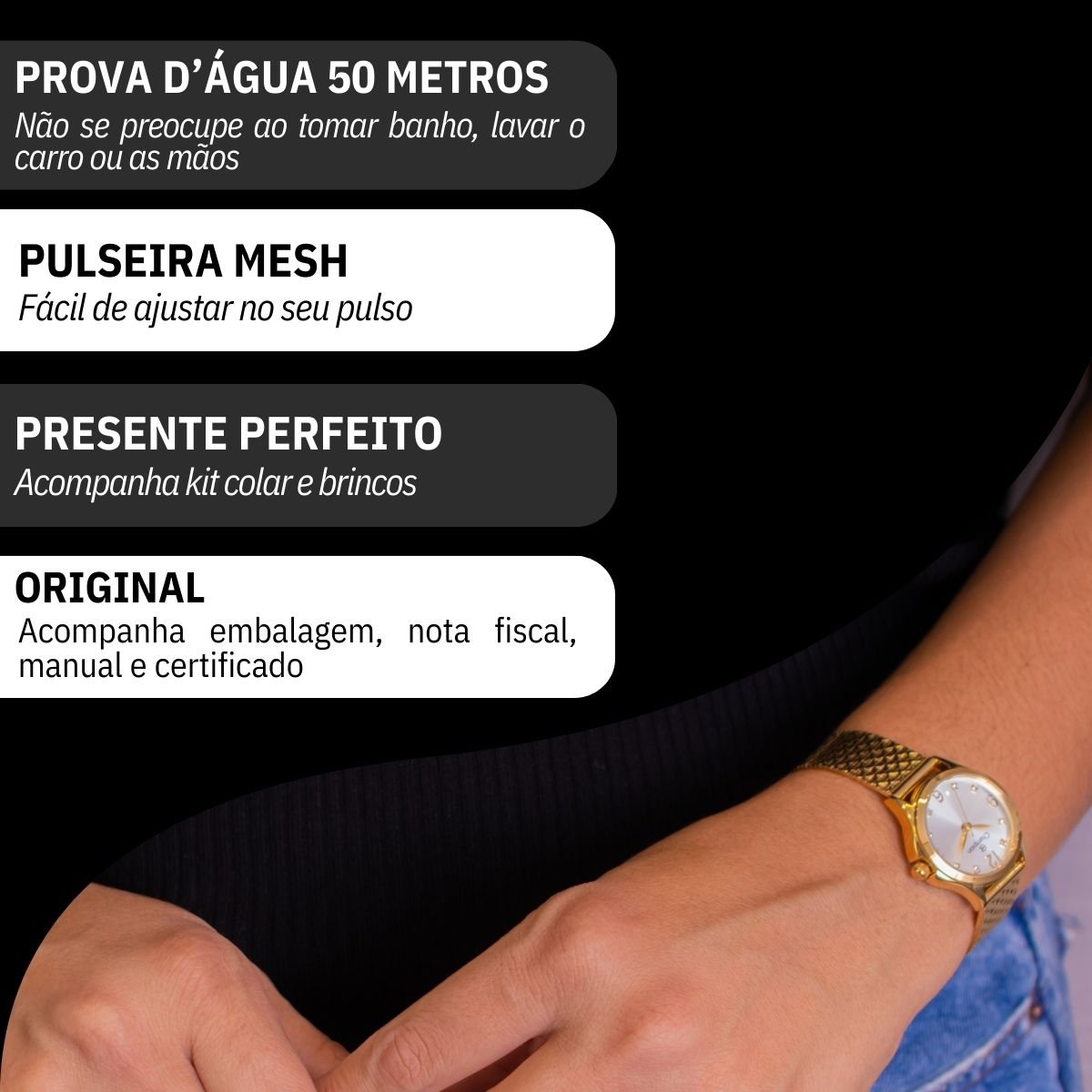 Relógio Feminino Champion Analógico Dourado Pequeno CF24117H + Colar e Brincos Dourado 3