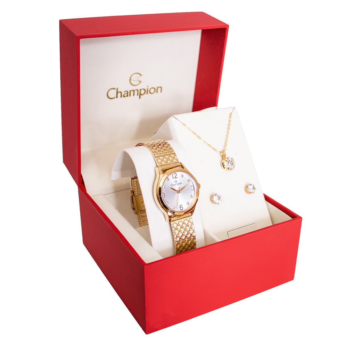 Relógio Feminino Champion Analógico Dourado Pequeno CF24117H + Colar e Brincos Dourado 9