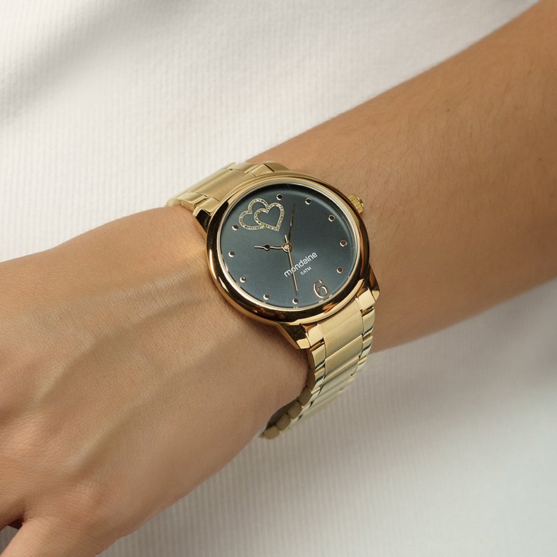 Relógio Feminino Mondaine Dourado Casual Analógico 32796LPMKDE2K1 Mulher Colar e Brincos Dourado 3