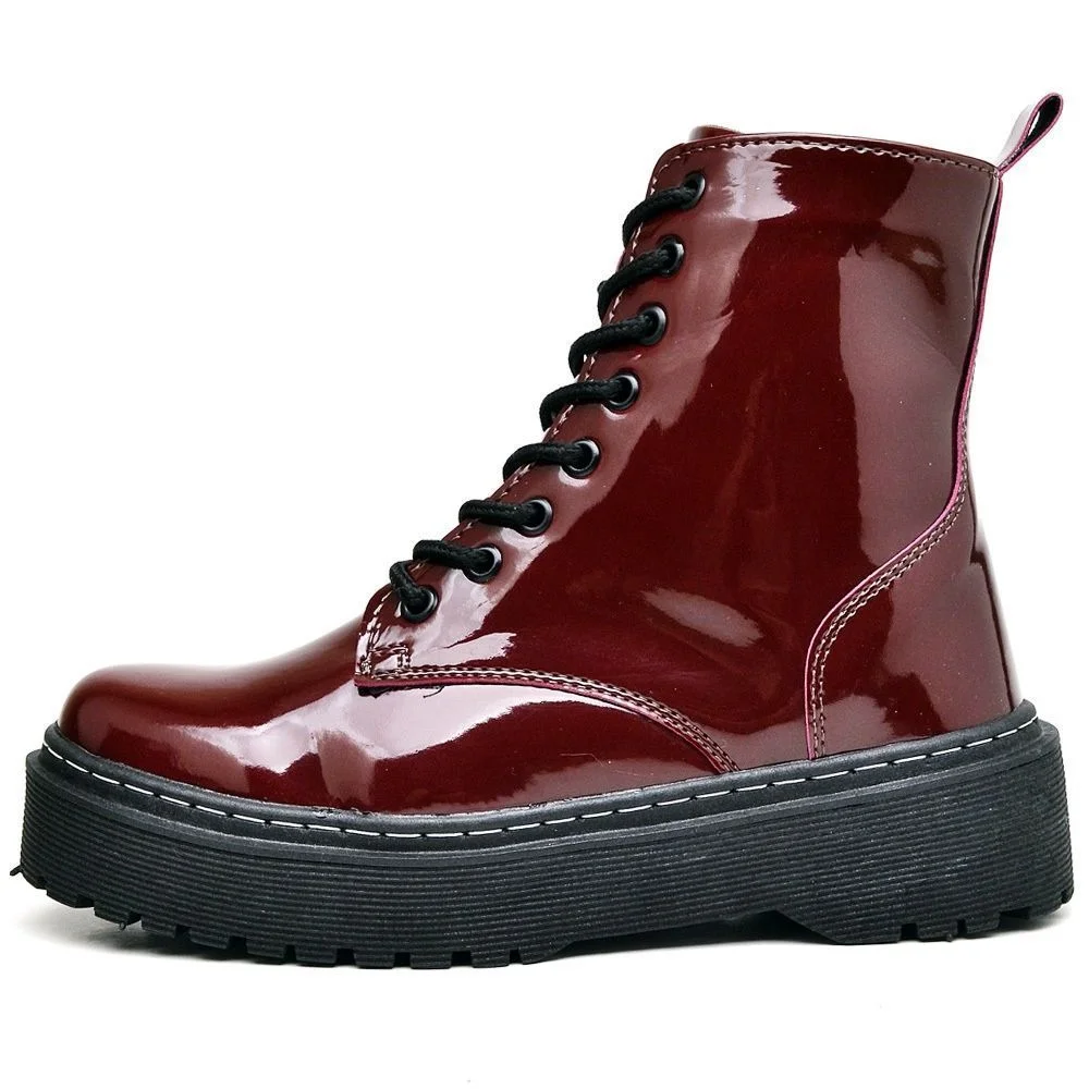 Bota Coturno Feminina Tratorada Verniz DUBUY 1105FG Vermelho 4