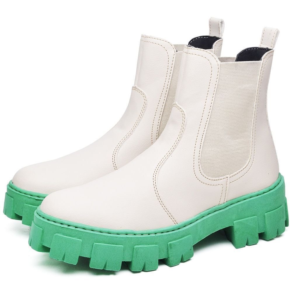 Bota Feminino Cano Curto Tratorada DUBUY 1504FG Branco/Verde 1