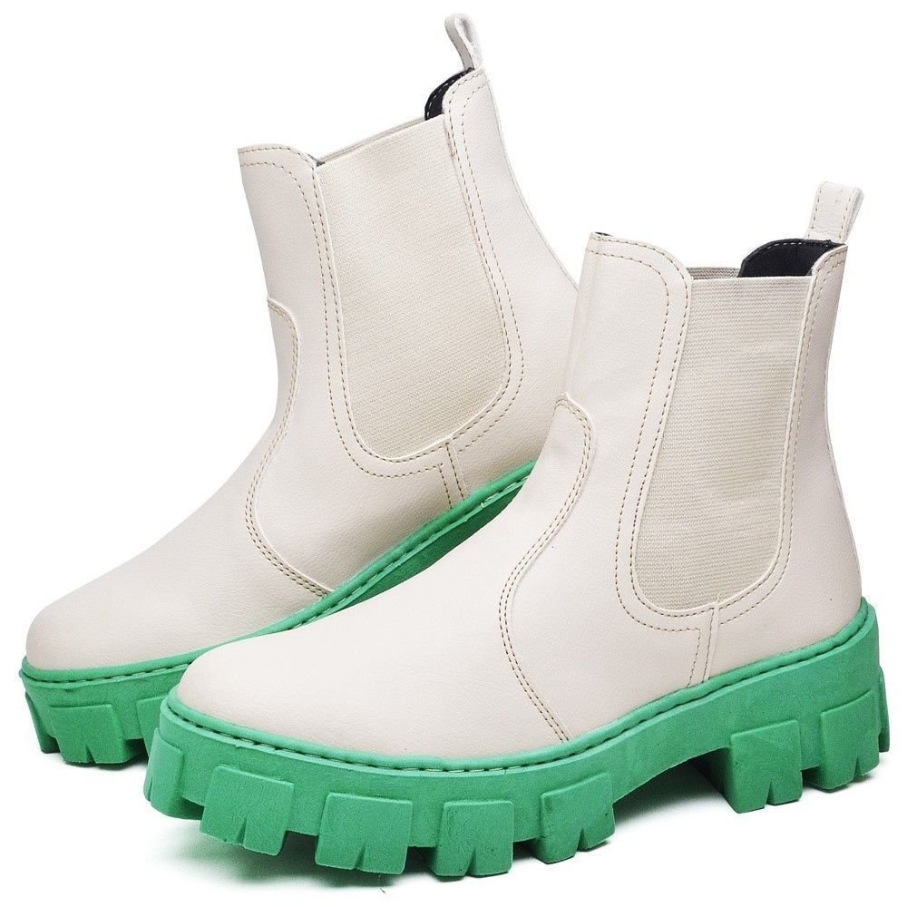 Bota Feminino Cano Curto Tratorada DUBUY 1504FG Branco/Verde 2