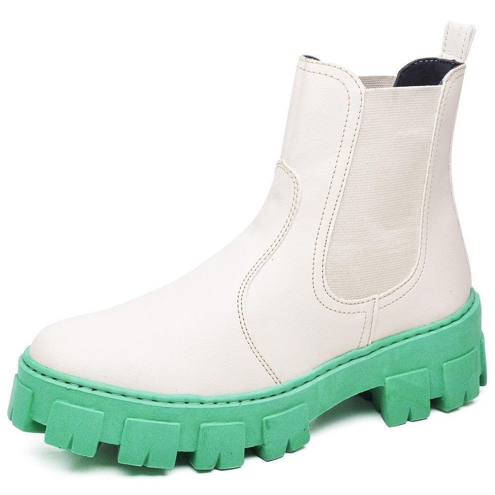 Bota Feminino Cano Curto Tratorada DUBUY 1504FG Branco/Verde 3