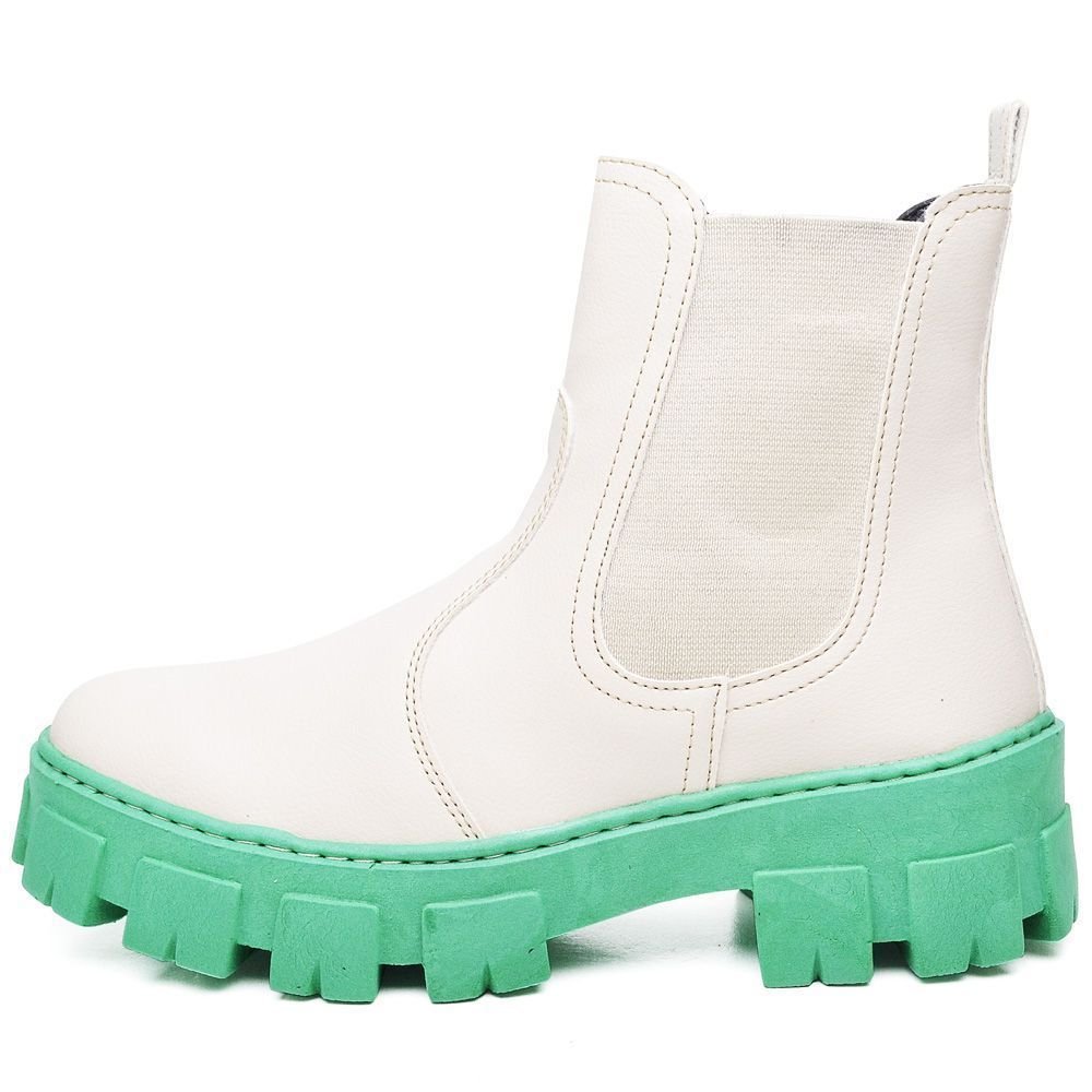 Bota Feminino Cano Curto Tratorada DUBUY 1504FG Branco/Verde 4