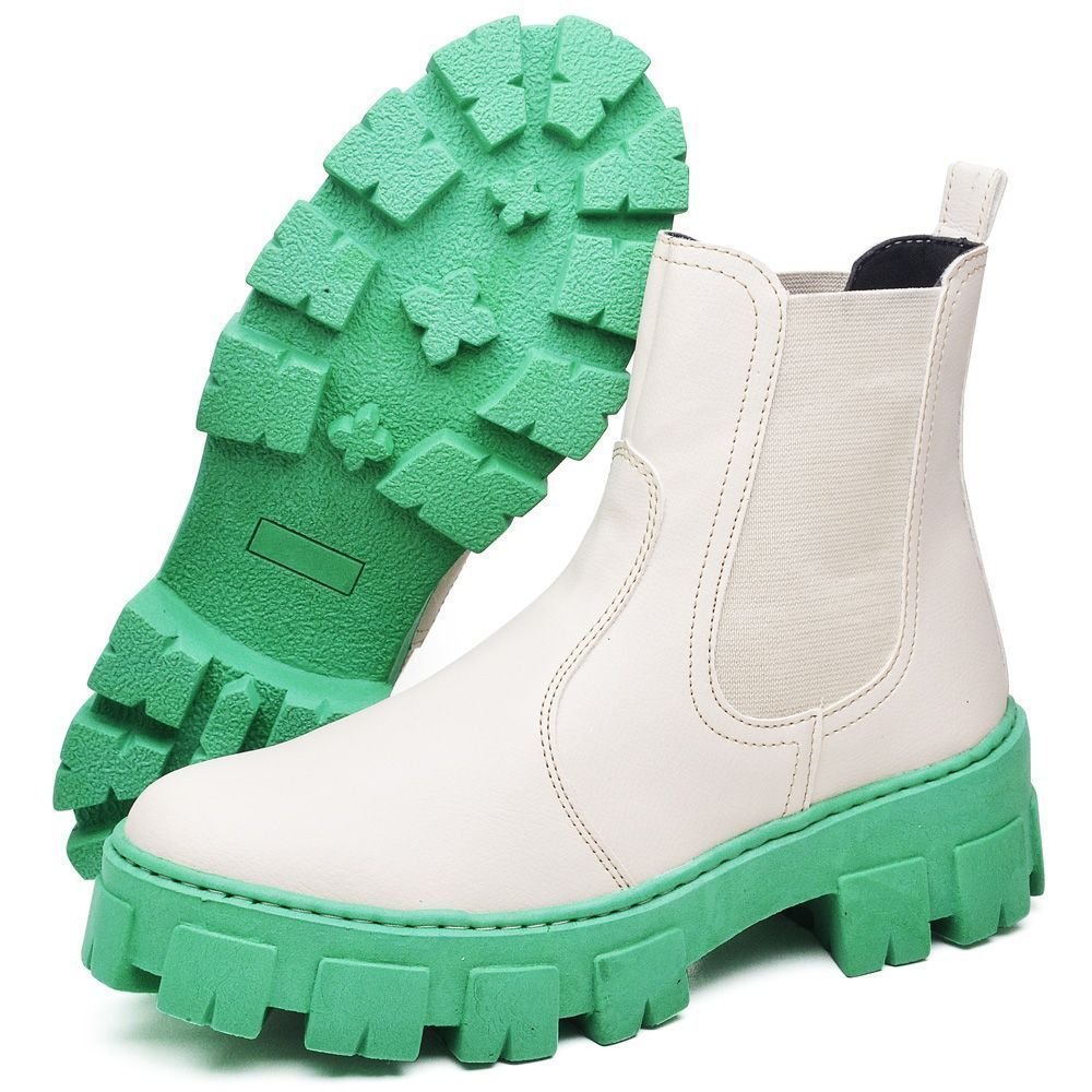 Bota Feminino Cano Curto Tratorada DUBUY 1504FG Branco/Verde 5