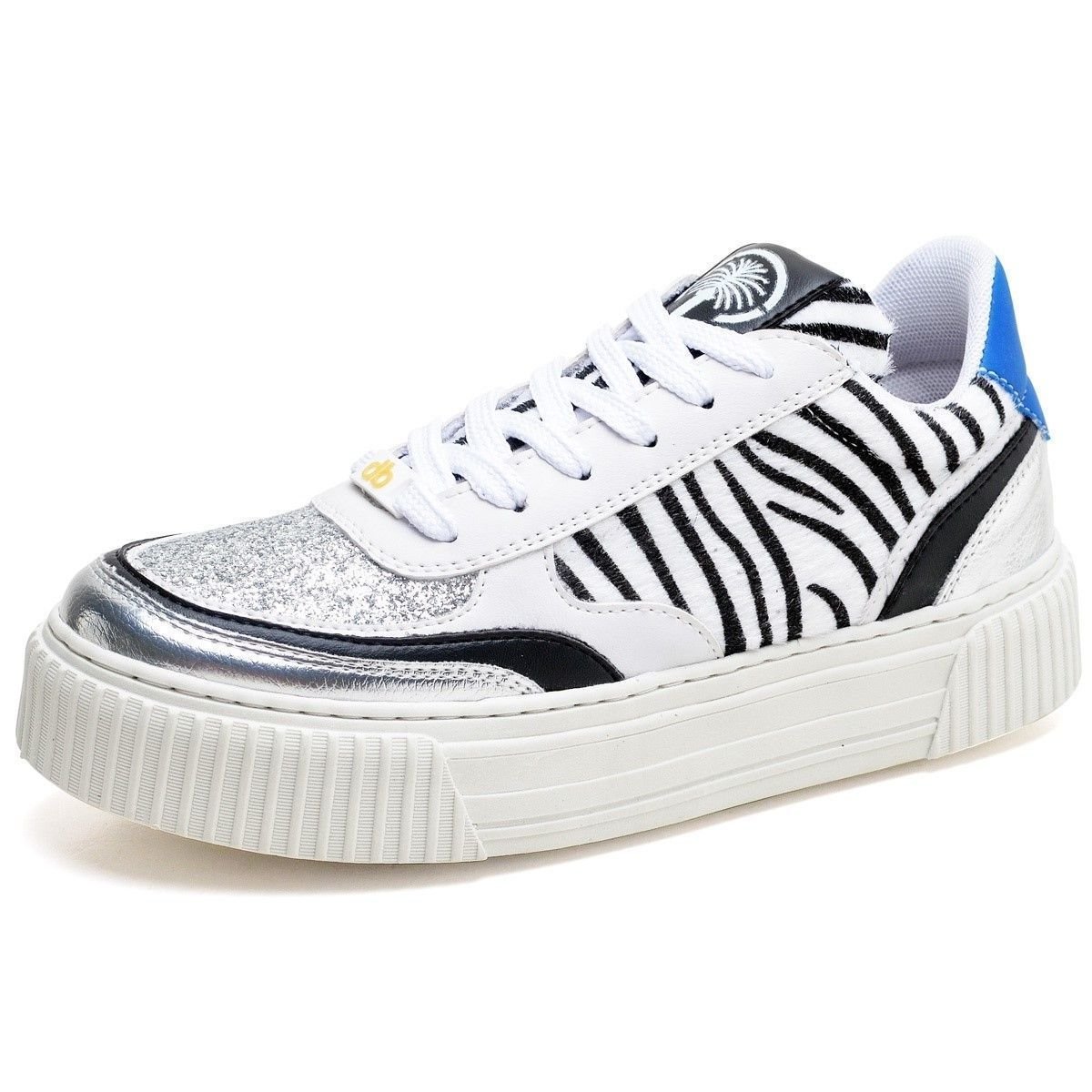Tênis Feminino Sneacker Street Animal Print DUBUY 039FG Branco/Preto/Azul 4
