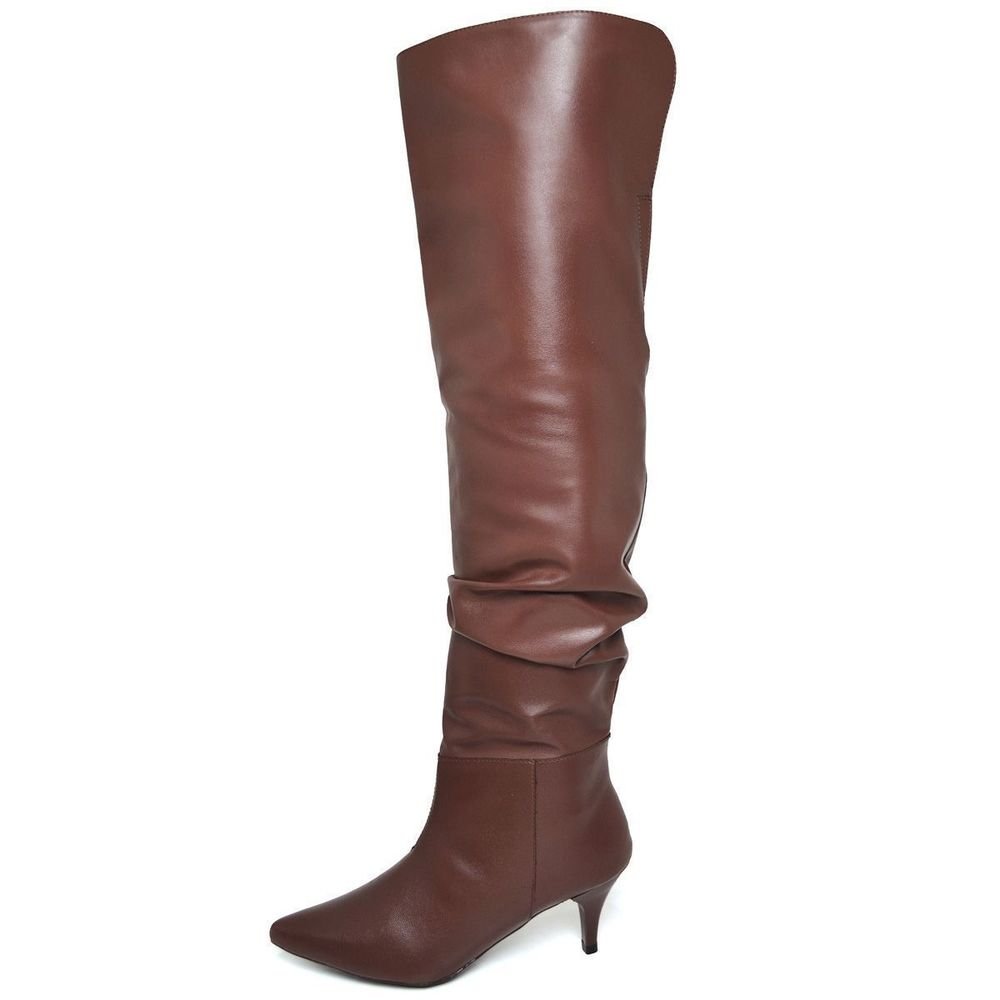 Bota Feminina Over The Knee Salto Bico Fino DUBUY 1710FG Marrom 3