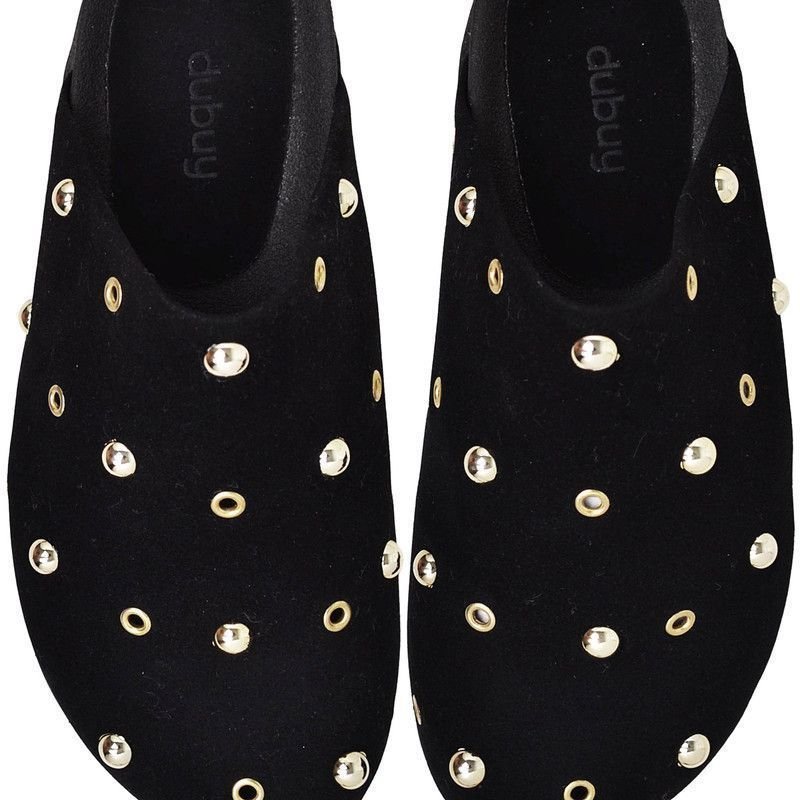 Mule Clog Babuche Feminino Detalhes Em Metal DUBUY 1910FG Preto 2