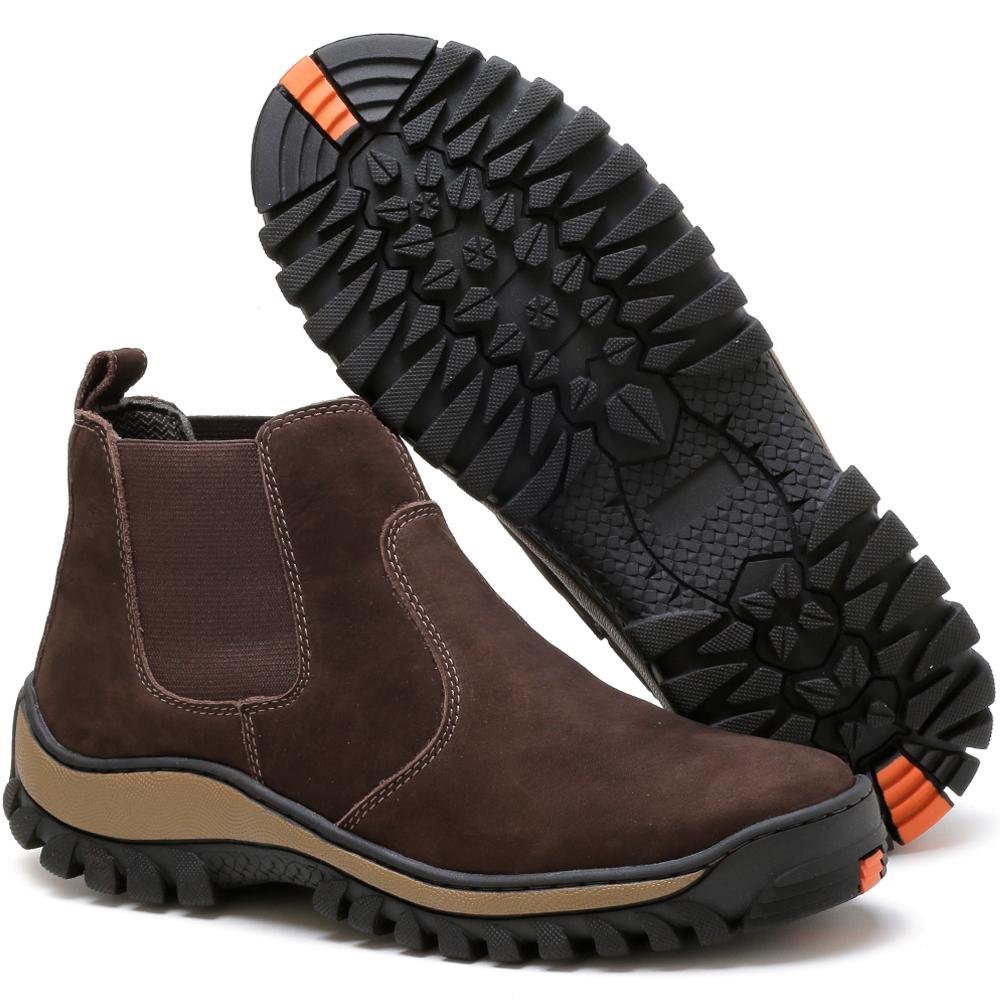 Bota Chelsea Masculina Couro Elástico Moderno Versátil Macio Marrom 3
