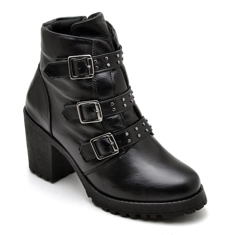 Bota Coturno Feminino Salto Tratorado Fivela Estilo Preto 1