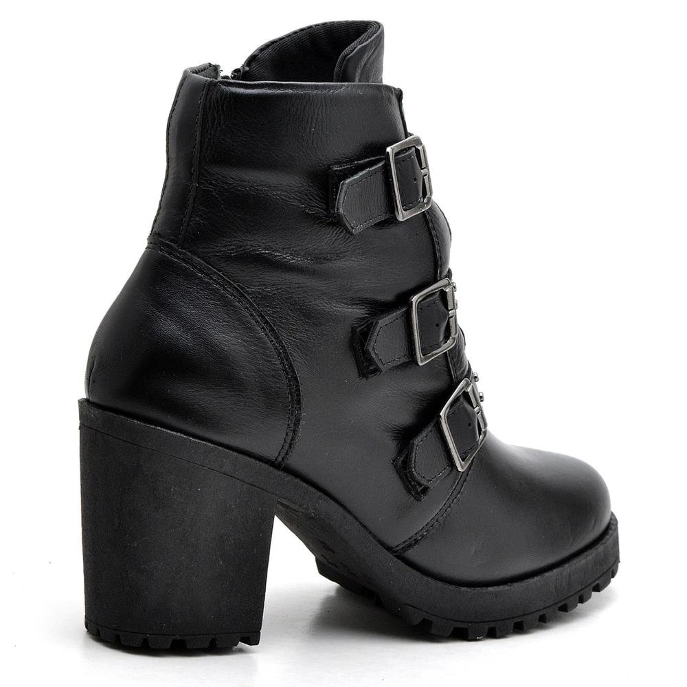 Bota Coturno Feminino Salto Tratorado Fivela Estilo Preto 3