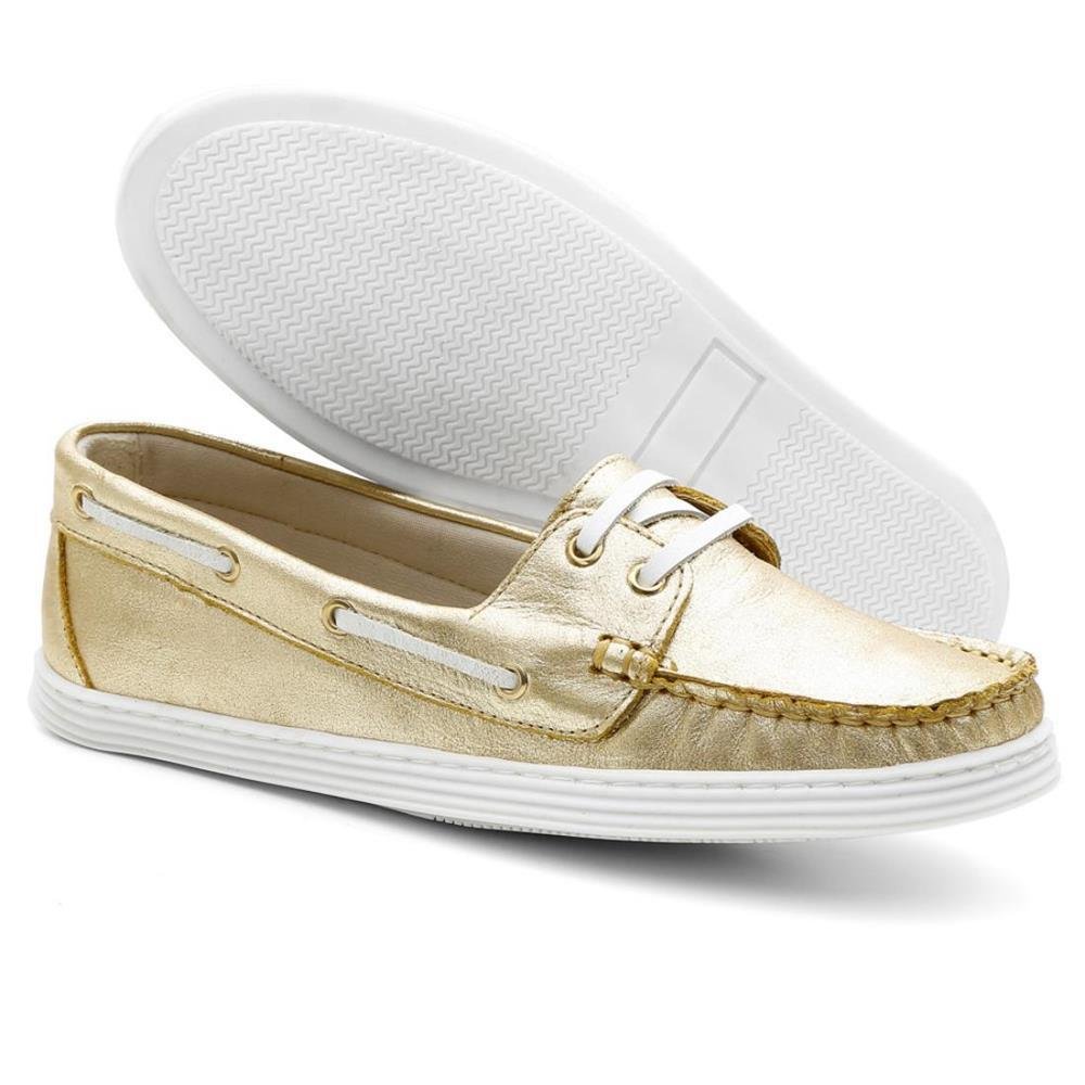 Dockside Feminino Couro Costura Ponto Seleiro Conforto Macio Dourado 3