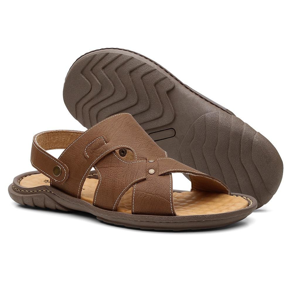 Sandália Casual Masculina Couro Despojada Macia Marrom 3