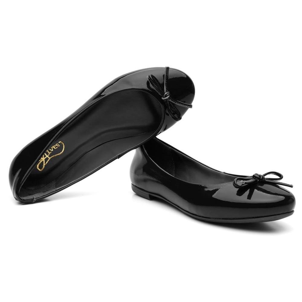 Sapatilha Feminina Verniz Detalhe Laço Conforto Versátil Preto 2