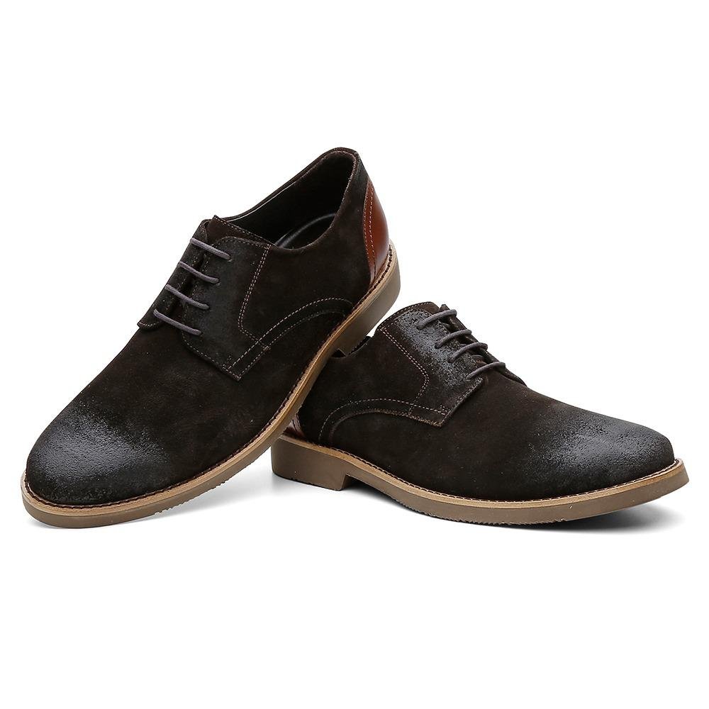Sapato Derby Masculino Couro Borracha Conforto Macio Marrom 2
