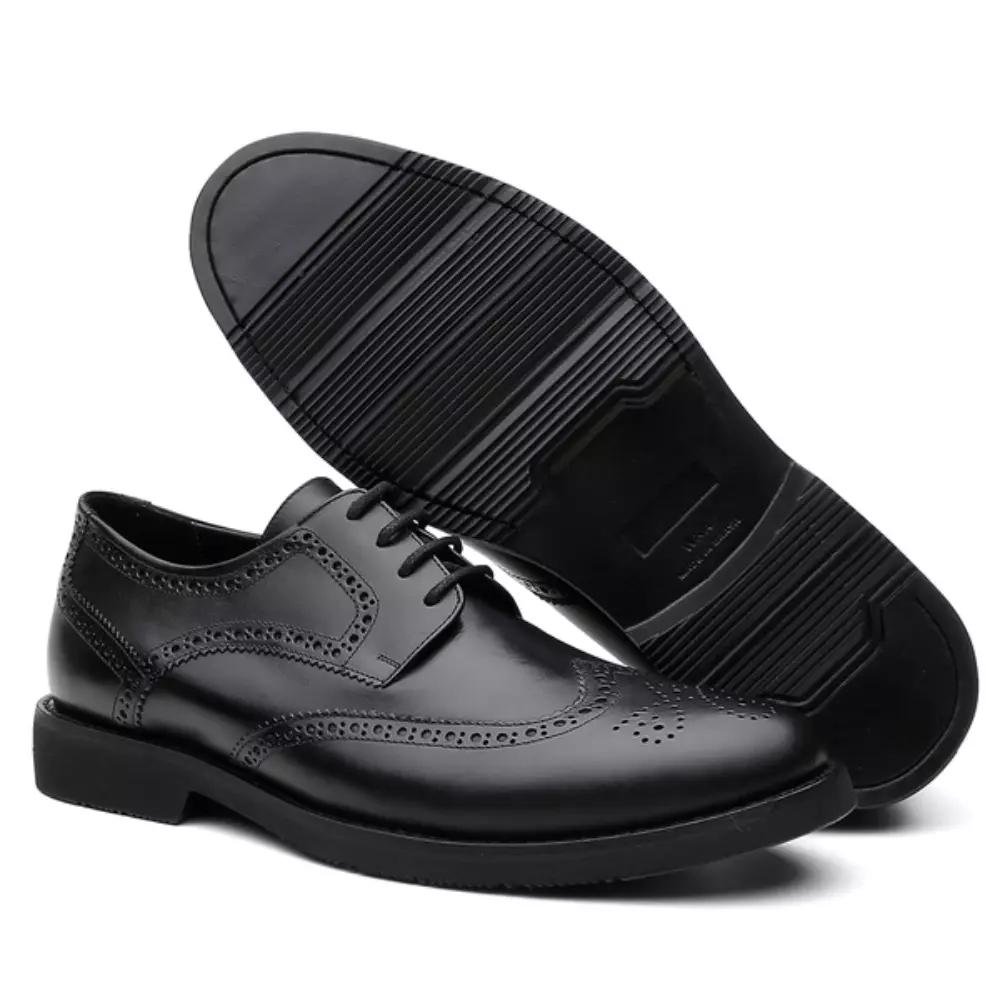 Sapato Oxford Masculino Couro Borracha Moderno Versátil Preto 3