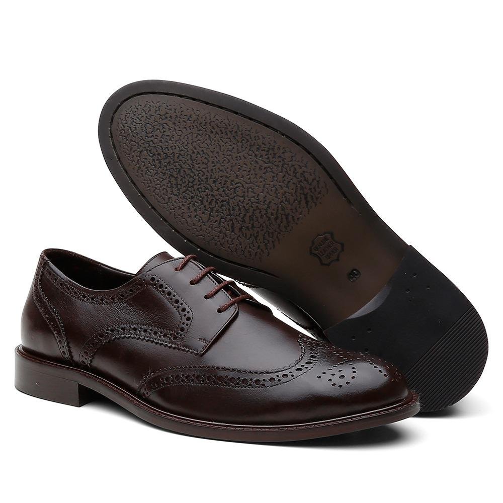 Sapato Oxford Masculino Couro Cadarço Perfuros Elegante Leve Marrom 3