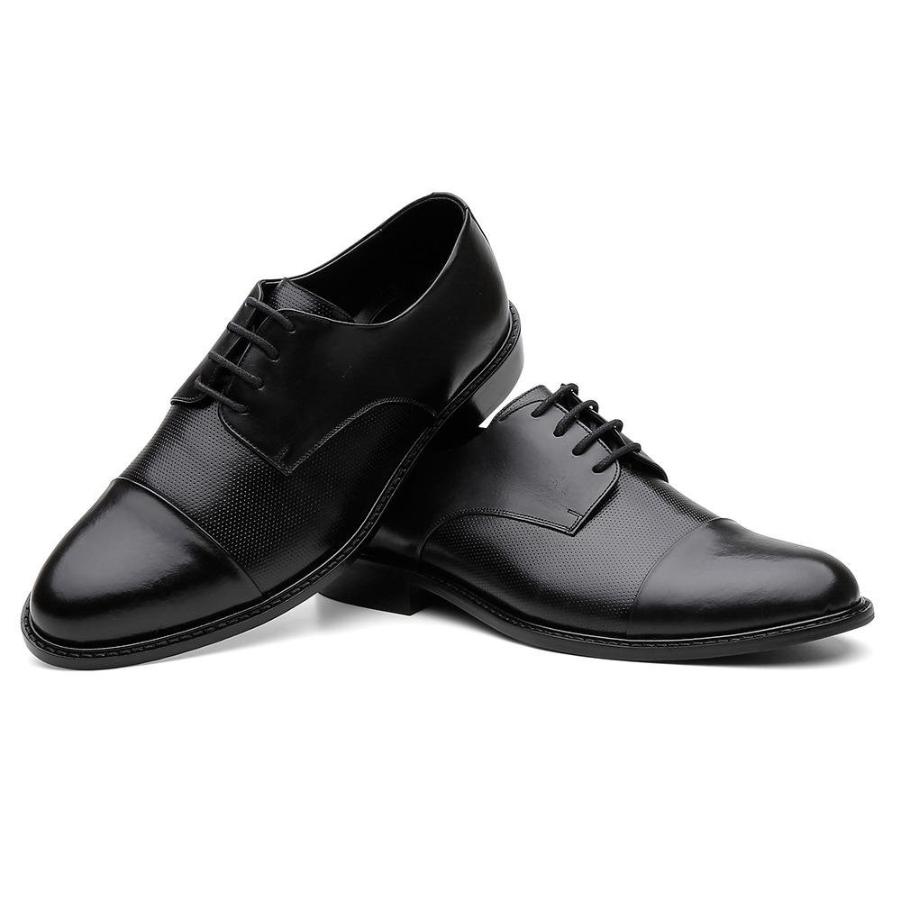 Sapato Social Masculino Derby Couro Cadarço Macio Preto 2