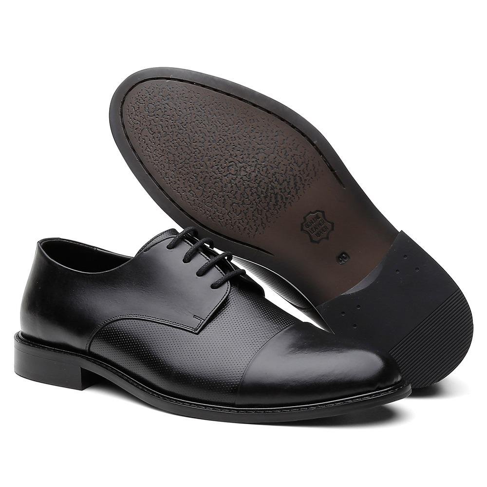 Sapato Social Masculino Derby Couro Cadarço Macio Preto 3