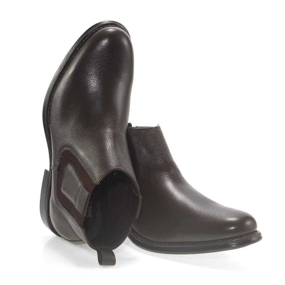 Bota Botina Chelsea Masculina Couro Elástico Moderna Casual Marrom 2