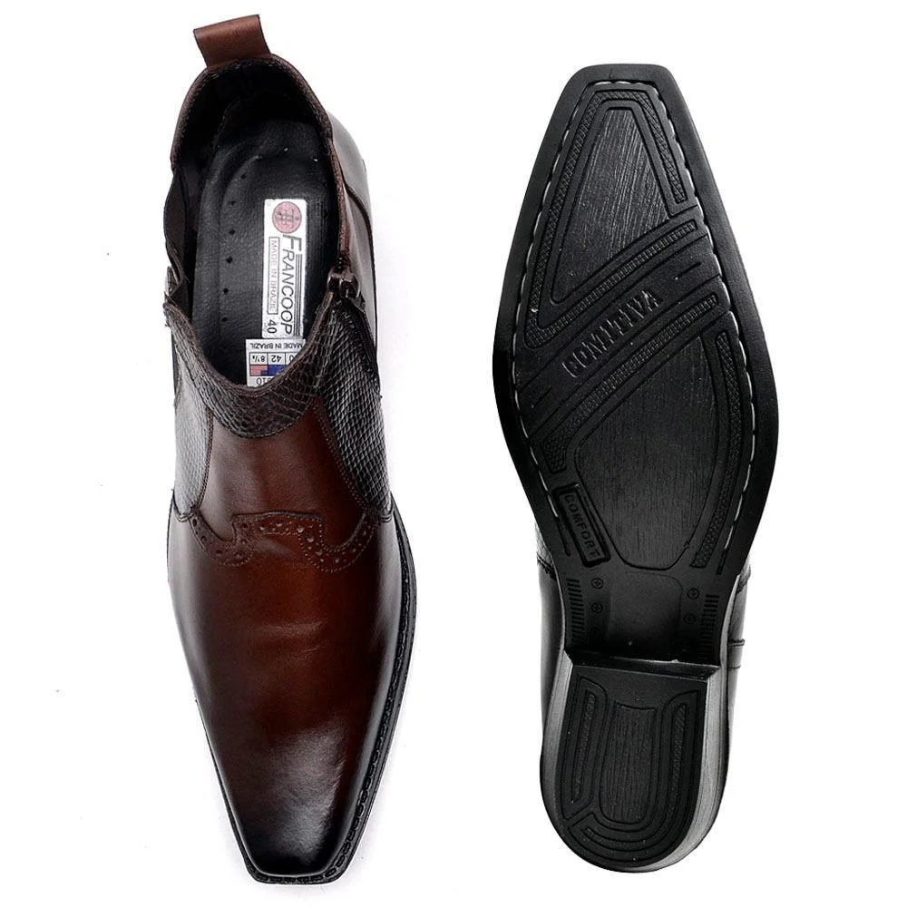 Botina Masculina Bota Country Couro Fivela Confortável Marrom 3