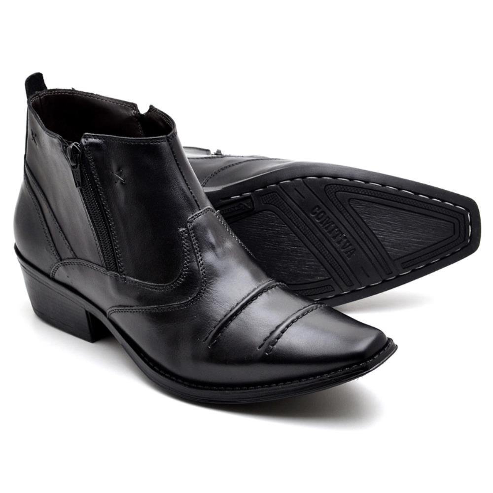 Bota Botina Country Masculina Couro Zíper Moderna Dia a Dia Preto 3