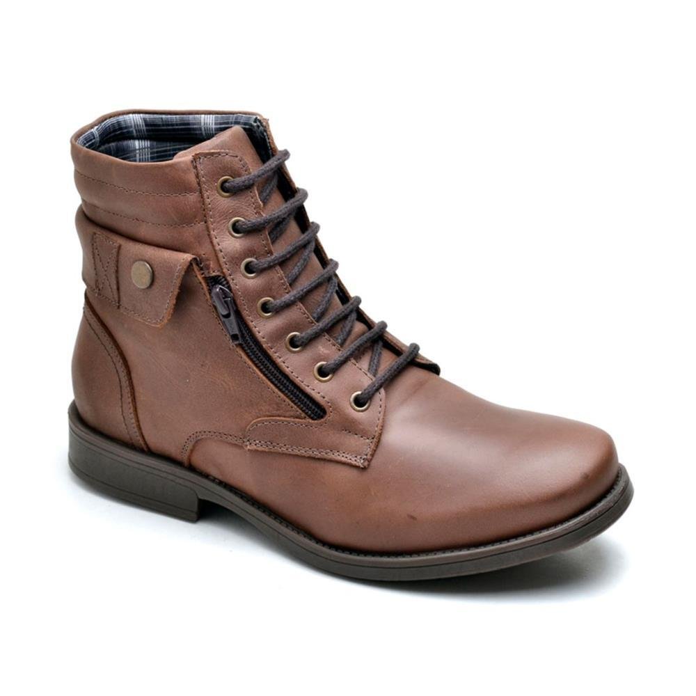 Bota Coturno Masculina Couro Amarração Conforto Moderno Marrom 2